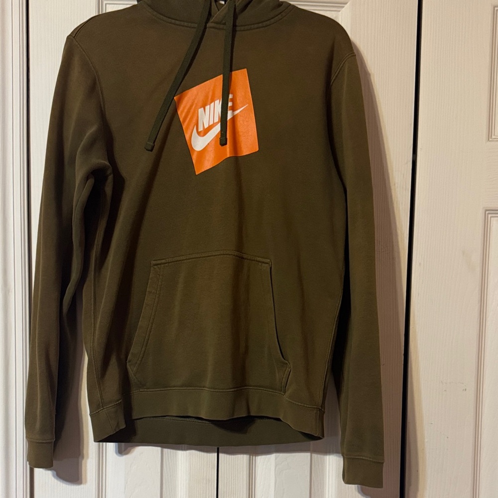 Nike Men's Hoodie in Olive with Orange Logo